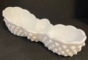 Vintage Rare 1960's Fenton Art Glass Milk Glass Hobnail Spooner Decorative Dish
