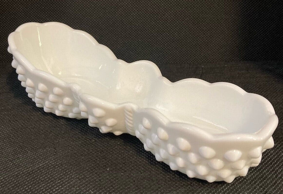 Vintage Rare 1960's Fenton Art Glass Milk Glass Hobnail Spooner Decorative Dish
