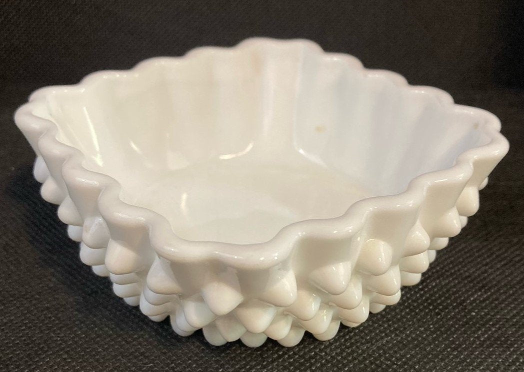 Vintage Rare 1960's Fenton Art Glass Milk Glass Hobnail Spooner Decorative Dish