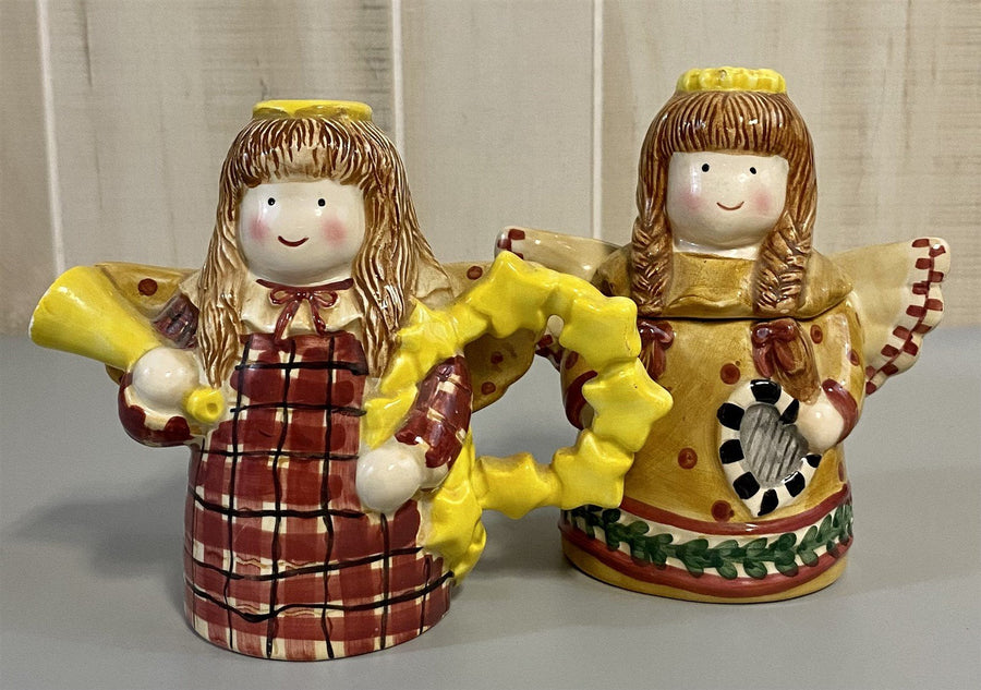 Sakura China Debbie Mumm Gathering of Angels Cookie Jar Creamer Sugar Shaker Set