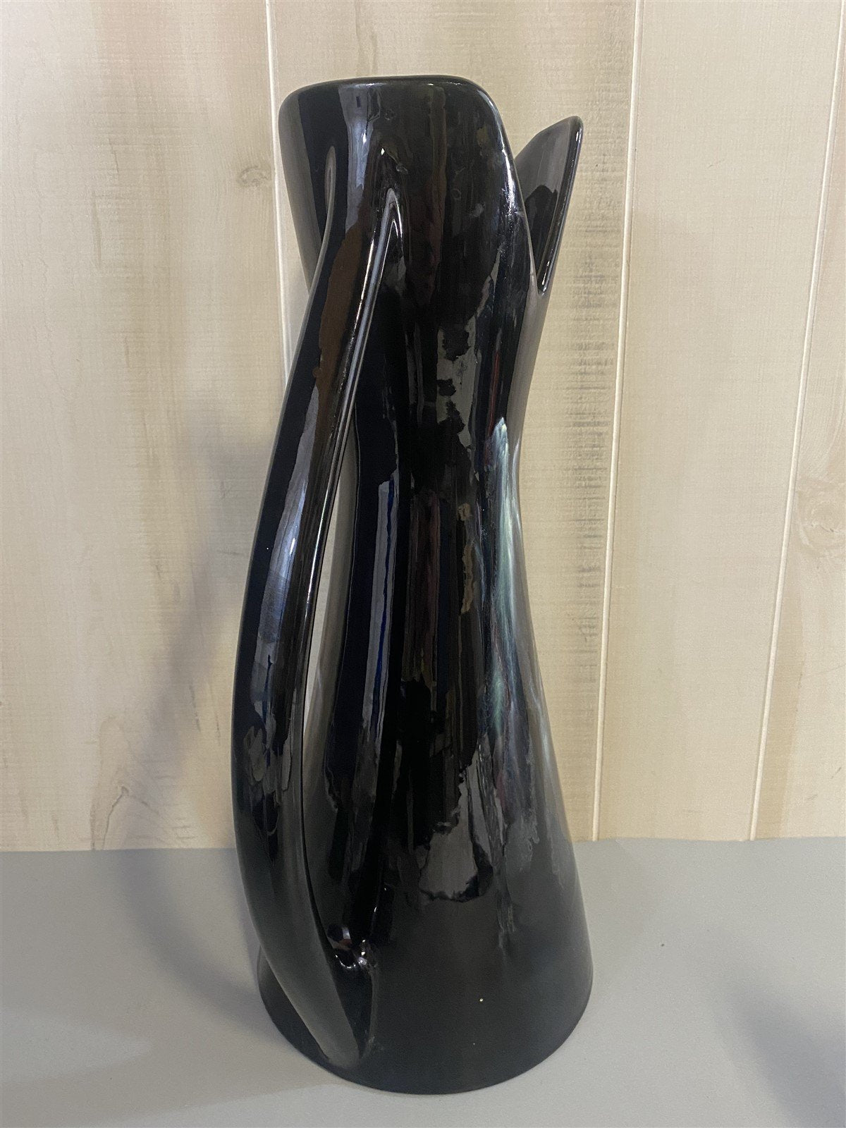 Royal Haegar Vintage Black Glazed/White lava Mid Century Modern Pitcher Vase