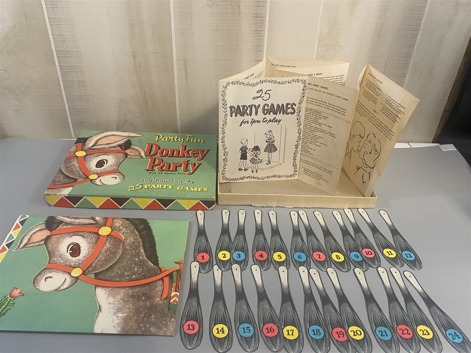 Party Fun 1952 Donkey Party with 24 Donkey Tails and How To Play 25 PARTY GAMES