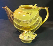 6 Cup Hall China Canary Yellow w / Gold Design "Parade" Gold Label Series Teapot