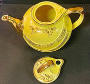 6 Cup Hall China Canary Yellow w / Gold Design "Parade" Gold Label Series Teapot