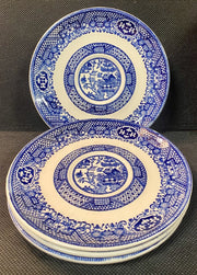 4 Unbranded Blue "Willow" Pattern Japanese Double Phoenix Over a Village Saucers