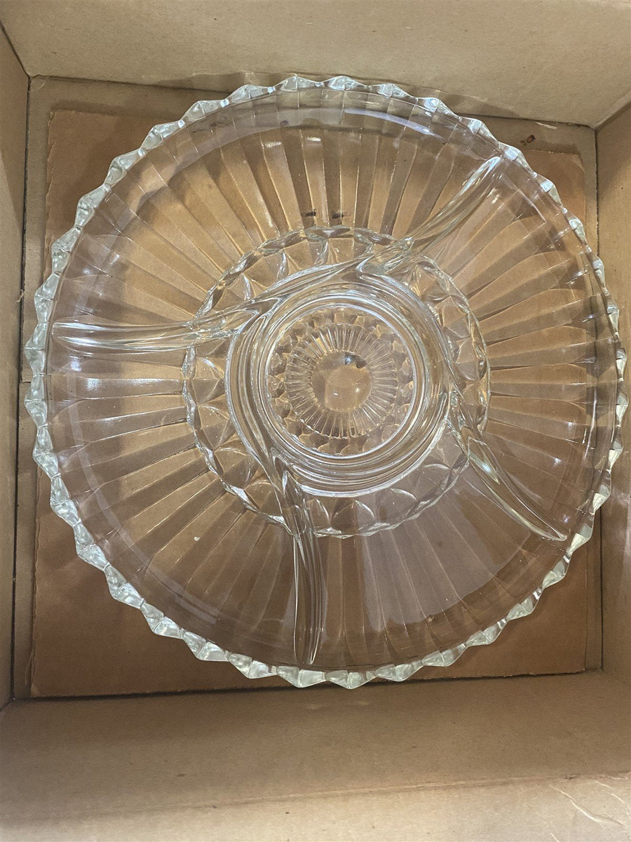 Lazy Suzan Vintage 5 part Crystal Mid Century MCM Serving Tray w/ original box