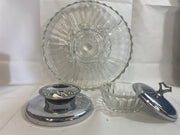 Lazy Suzan Vintage 5 part Crystal Mid Century MCM Serving Tray w/ original box