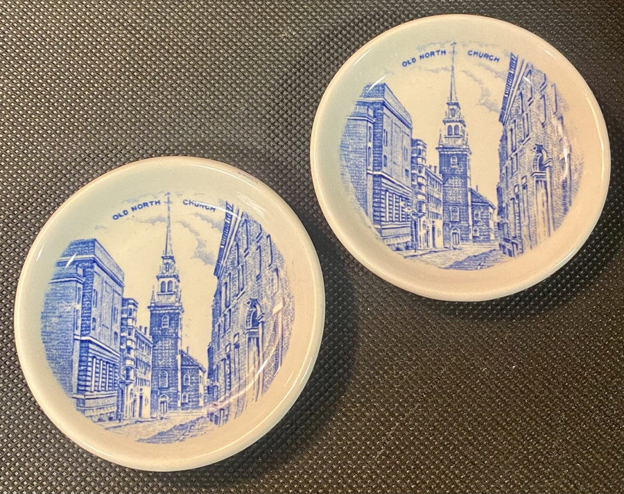 2 Mini Old North Church Olde English Straffordshire Ware Adams England Plates