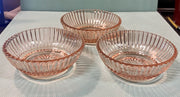 3 Pink Starburst Pattern Anchor Hocking Depression Glass Berry / Dessert Bowls