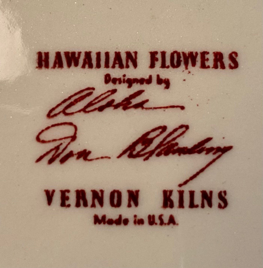 One Vintage Vernon Kilns Maroon Hawaiian Flowers Designed by Don Blanding Saucer