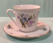 Ciera Fine China Vintage RARE Bluish Purple Rose Pattern Teacup and Saucer