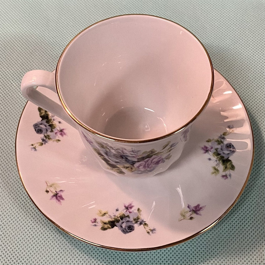 Ciera Fine China Vintage RARE Bluish Purple Rose Pattern Teacup and Saucer