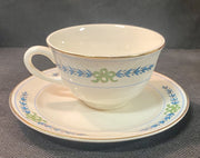 Crooksville China RARE Vintage Blue Laurel Green Bow Pattern Teacup and Plate