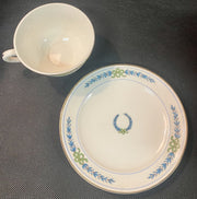 Crooksville China RARE Vintage Blue Laurel Green Bow Pattern Teacup and Plate