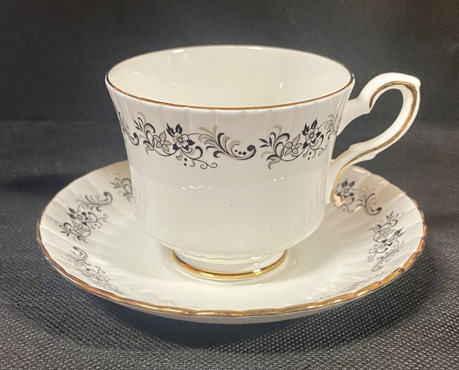 Royal Stafford Vintage Bone China Teacup and Saucer Gold Trimmed Othello Pattern