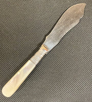 Very Rare Antique Etched Silver Blade Mother of Pearl Handle Fish Serving Knife