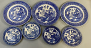 7 Unbranded Vintage Blue Willow Legend Asian Art Plates MIXED Makers Likely