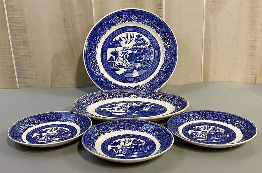 Mixed Item Lot Homer Laughlin China Blue Willow Legend Pattern Vintage Tableware