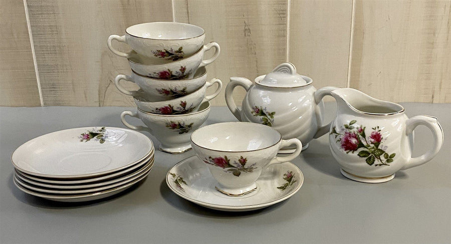Pompadour Style Moss Rose Pattern Vintage Tea Set (No Teapot ) Made in Japan