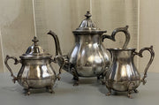 3pc. Antique Chippendale Silver Teapot, Creamer Pitcher, and Sugar Bowl Set