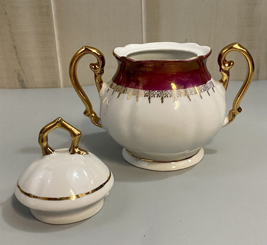 Serbian Made Antique Porcelain Tea Set for 6 with Teapot Creamer and Sugar Bowl