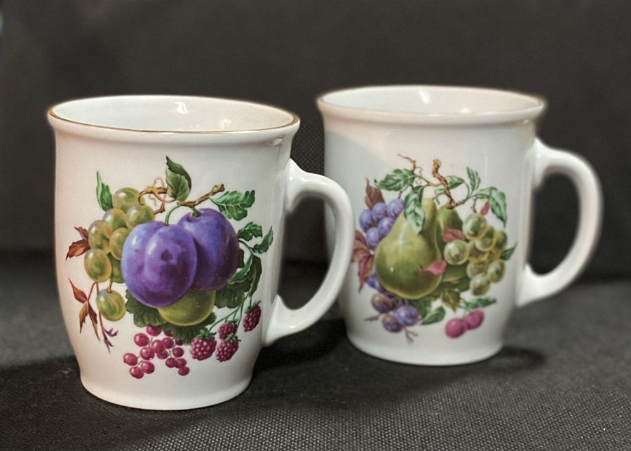 2 Gold Trim Naaman Israel Vintage Teacup / Coffee Mug Mixed Fruit Pattern Design