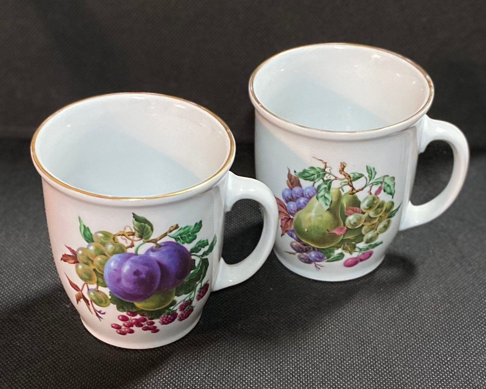 2 Gold Trim Naaman Israel Vintage Teacup / Coffee Mug Mixed Fruit Pattern Design