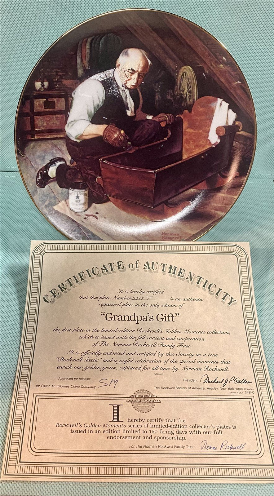 2 Grandpa "Themed" Norman Rockwell Decorative Collector Plates by Knowles China