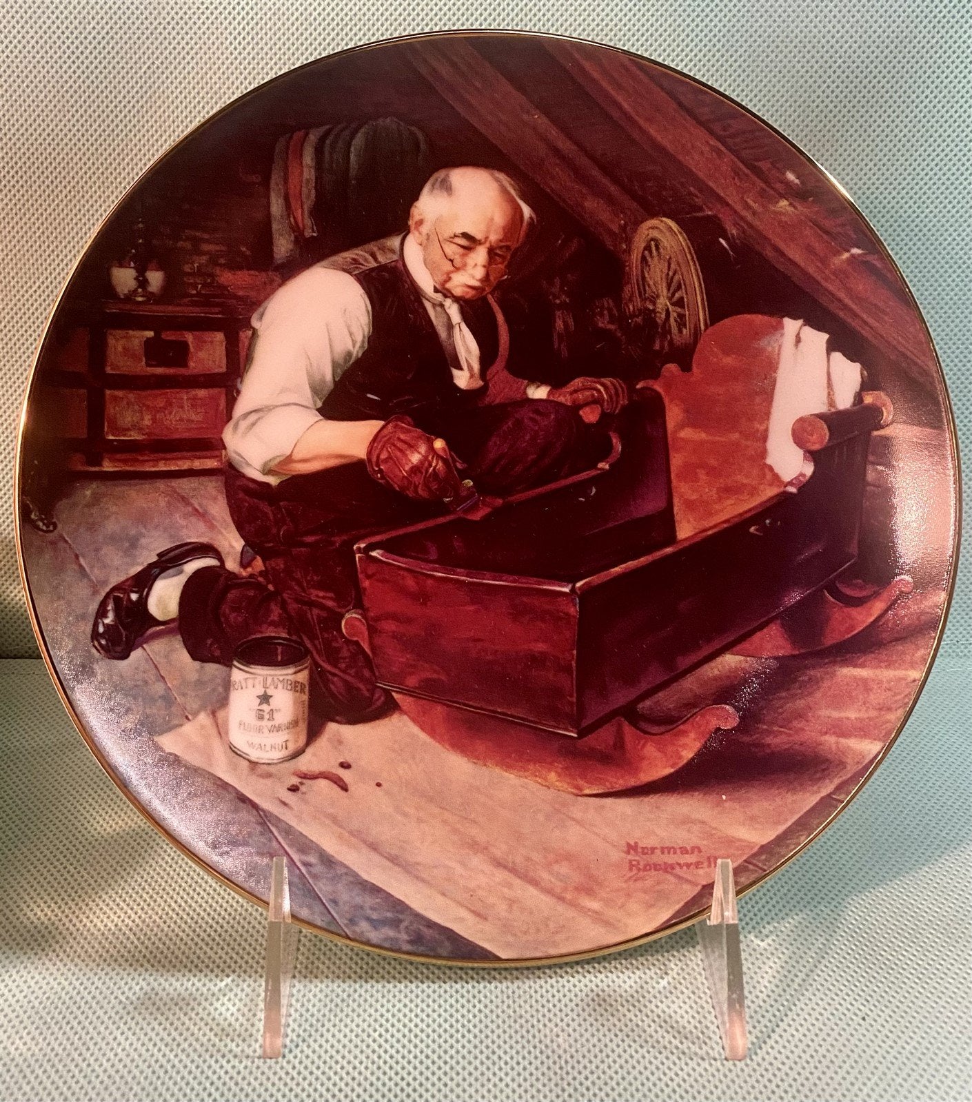 2 Grandpa "Themed" Norman Rockwell Decorative Collector Plates by Knowles China