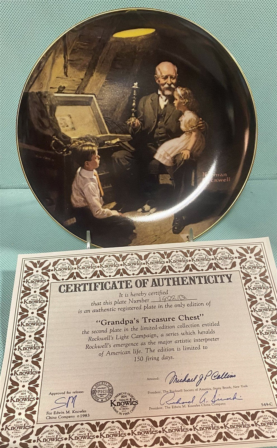 2 Grandpa "Themed" Norman Rockwell Decorative Collector Plates by Knowles China