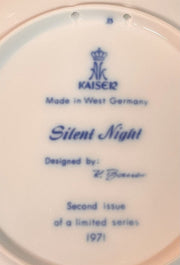 Kaiser West Germany Christmas Plate 1971 "Silent Night" Deer and Cottage Scene