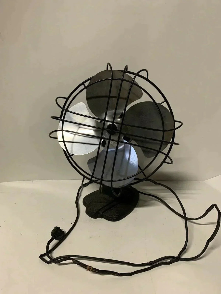 Vintage Black portable cast Iron Steel fan art Deco Steampunk
