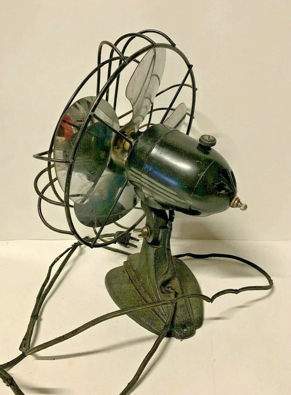 Vintage Black portable cast Iron Steel fan art Deco Steampunk