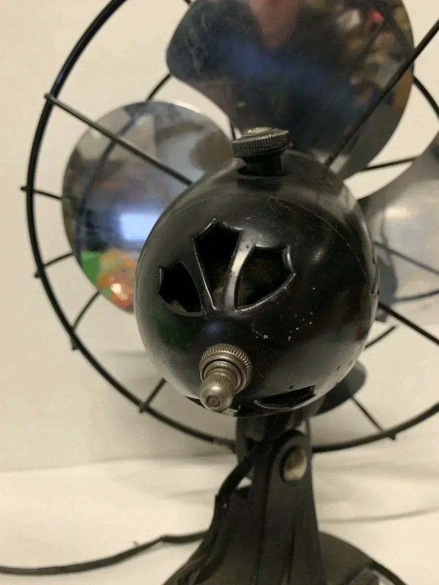 Vintage Black portable cast Iron Steel fan art Deco Steampunk