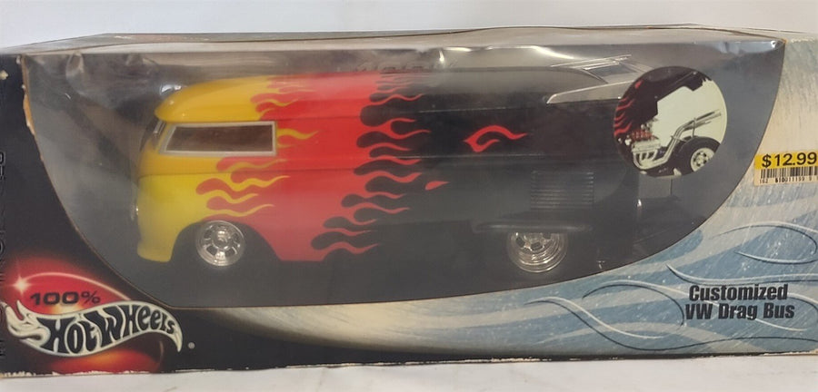 100% Hot Wheels Customized VW Drag Bus Black, Red, Yellow1/18 Scale Diecast