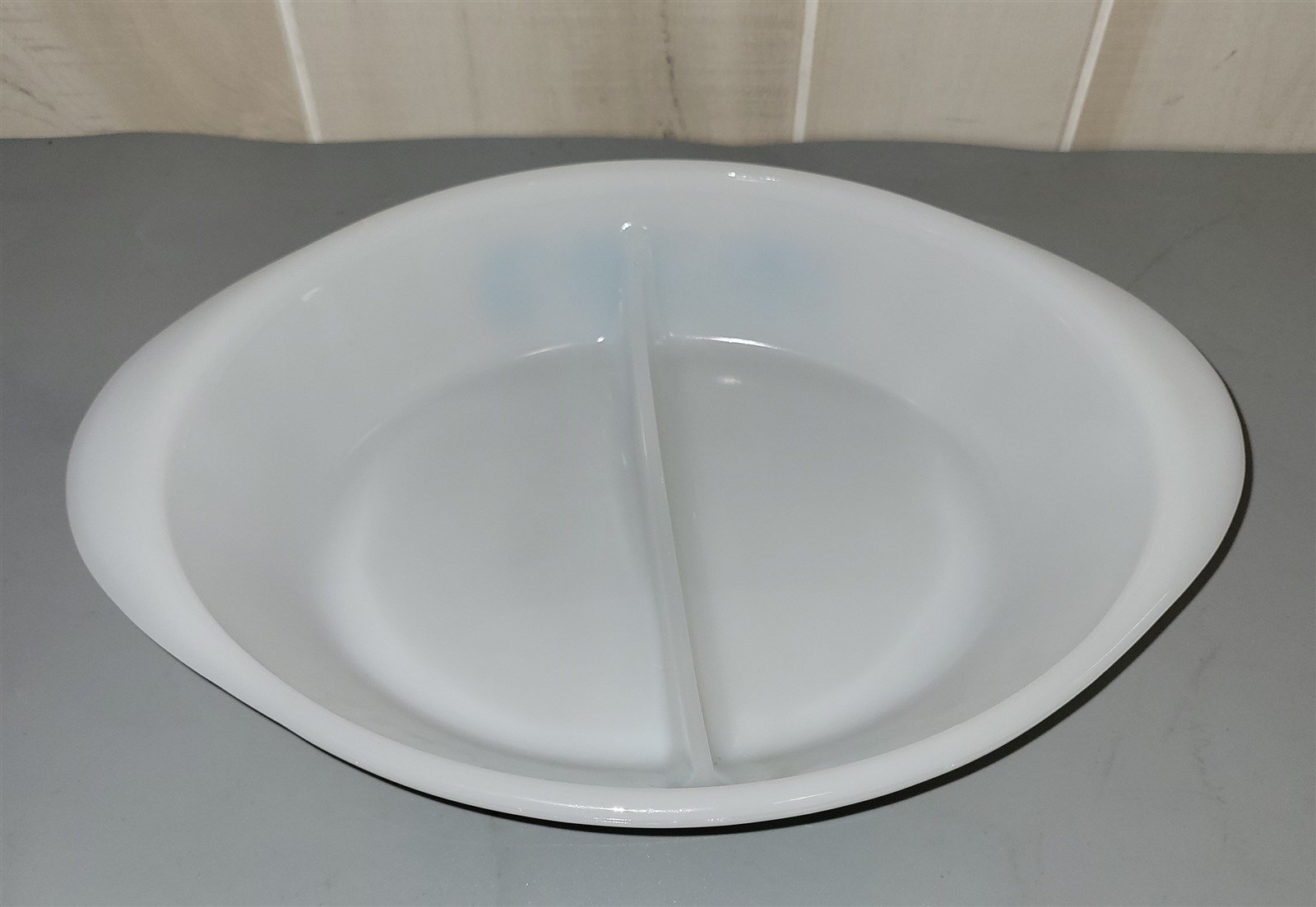 Vintage Glasbake J2352 Milk Glass Oval Divided Serving Baking Dish