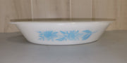 GlasBake Milk Glass Blue Thistle Pattern Divided Casserole Dish No Lid