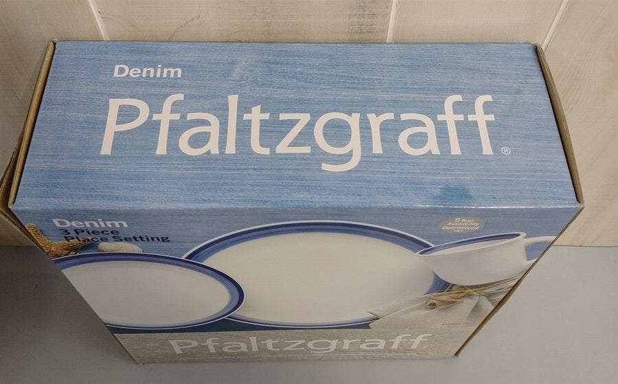 Pfaltzgraff Denim 3pc Place Setting Dinner Plate Salad Plate Mug New in Box Set