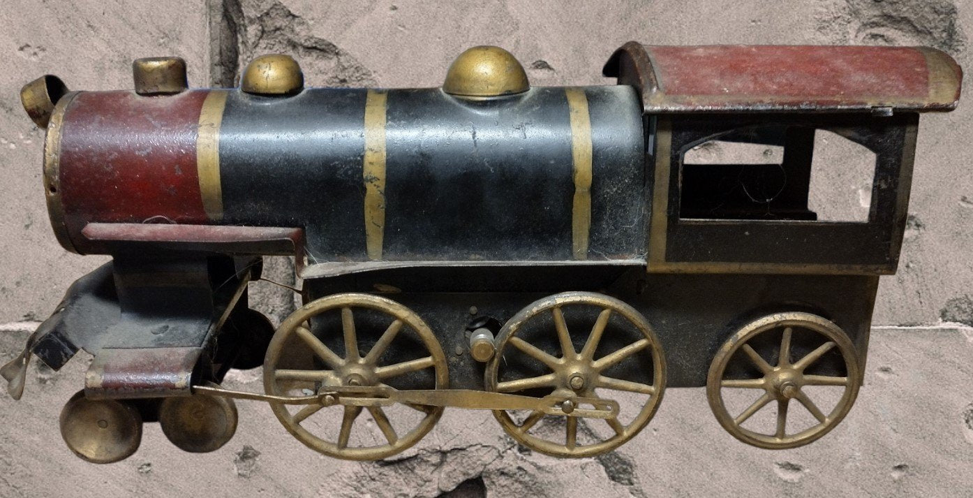 Antique 1890's Dayton Tin Hill Climber Friction Trolley / Locomotive Train Toy