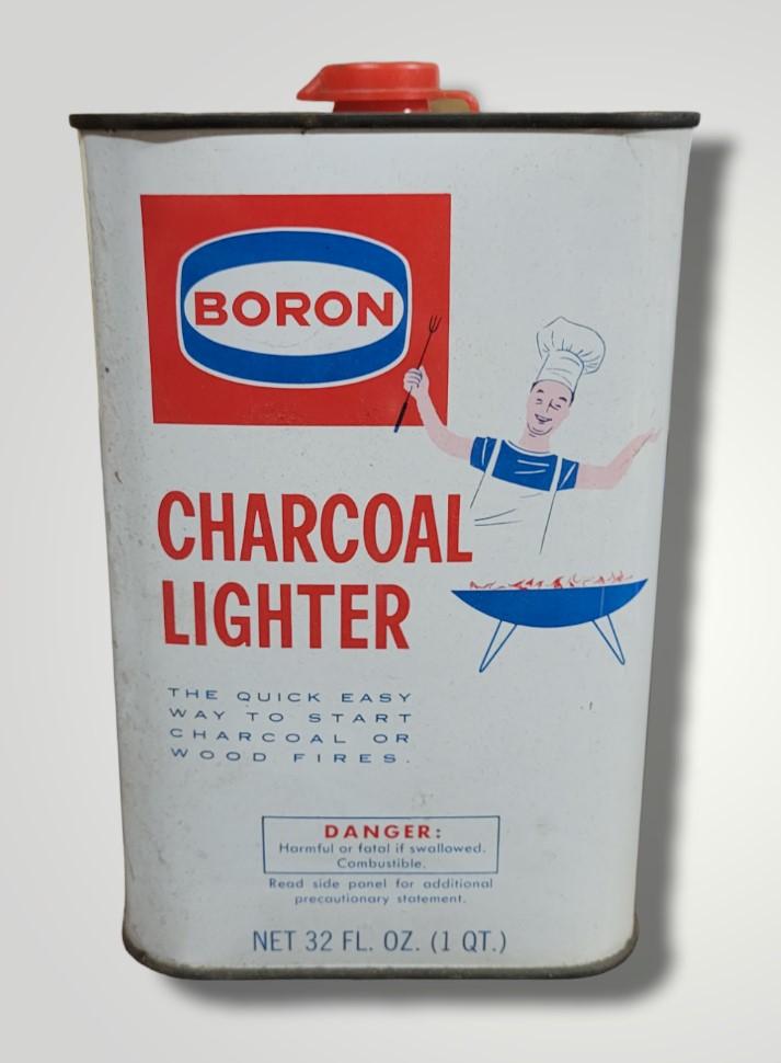 Vintage Boron Charcoal Grill Lighter Fluid 1 Quart Collectible Tin Can
