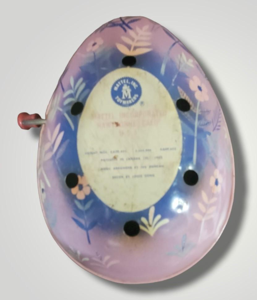 Mattel Vintage Windup Metal Easter Egg Music Box Purple Rabbit With Side Crank
