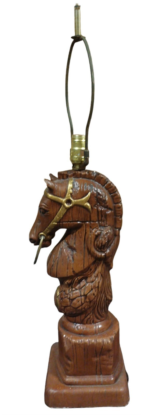 Vintage Brown Holland Mold 1960s Chess Shape Horse Head Electrical Lamp