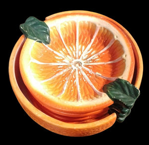 Vintage Sun Florida Orange Fruit Novelty Coaster Set of 4 Made in Japan Ceramics