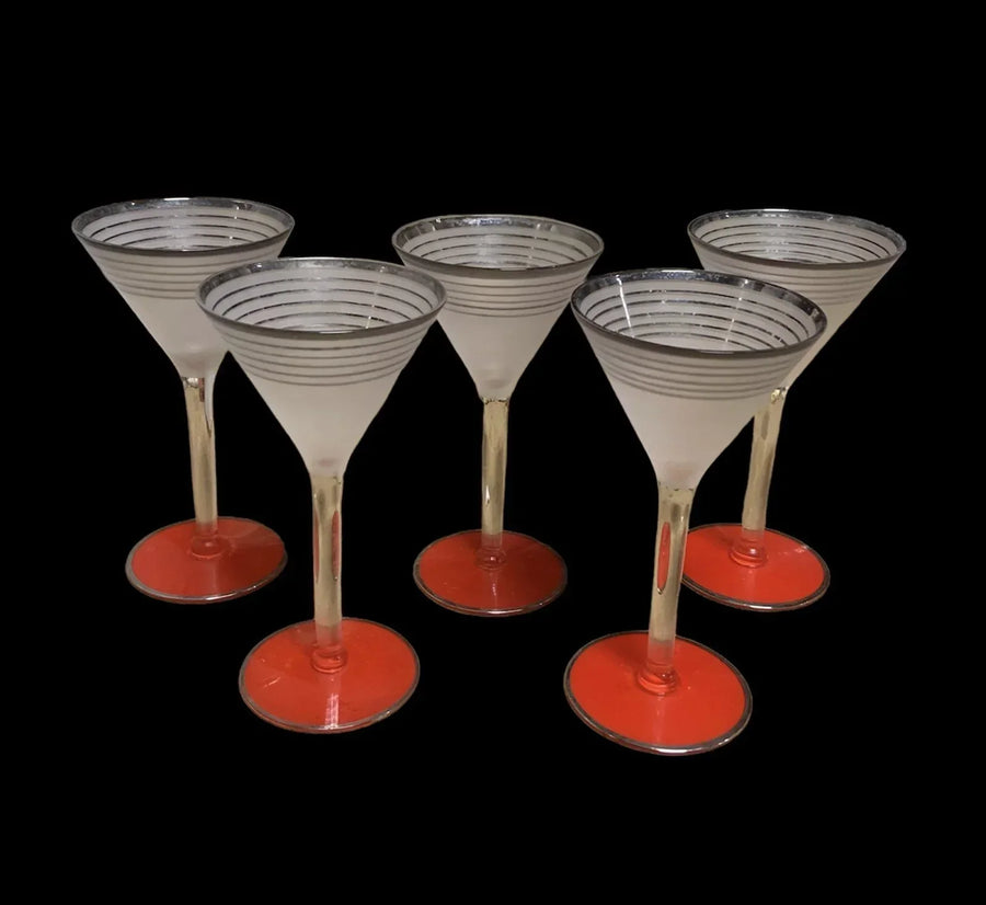 Mid Century Modern MCM Frosted Silver Striped Martini Glass Red Stem 5 –  Shop Cool Vintage Decor