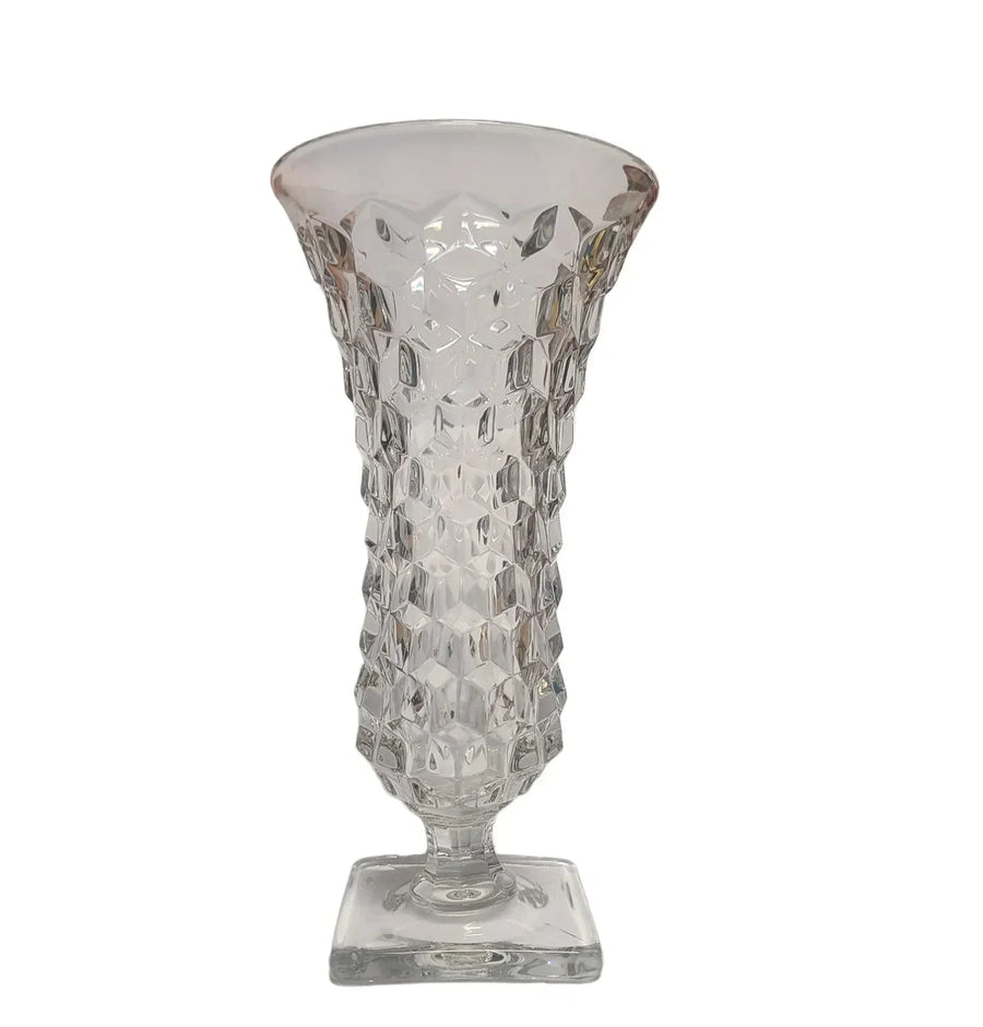 Vintage Fostoria American Crystal Footed Flared Vase Block Geometric Stemware