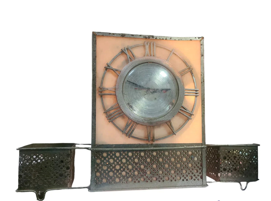 Retro Vintage Functional Analog Clock Lighted Vintage Mid Century Gold Square