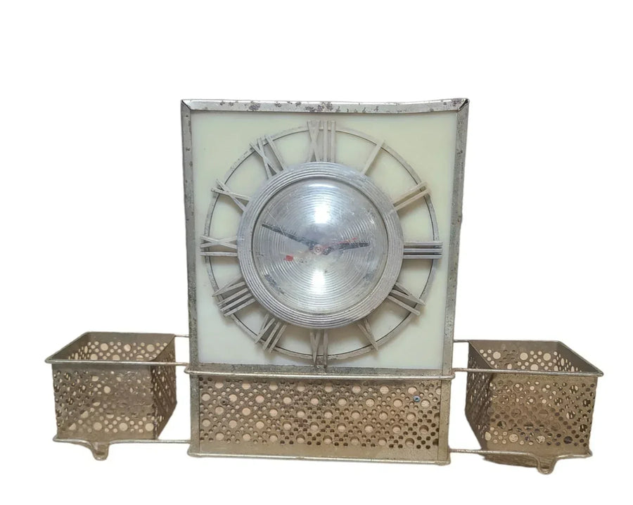 Retro Vintage Functional Analog Clock Lighted Vintage Mid Century Gold Square