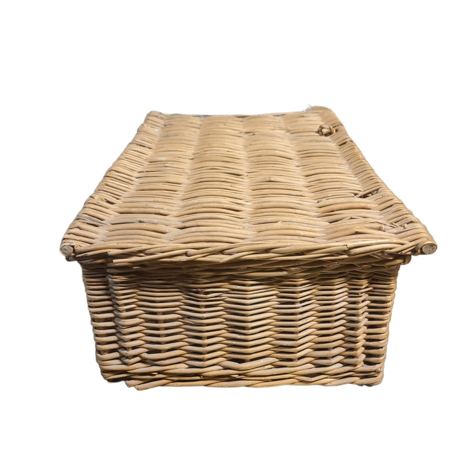 Large Vintage Rattan Woven Wicker Basket Lidded Laundry Picnic Farmhouse