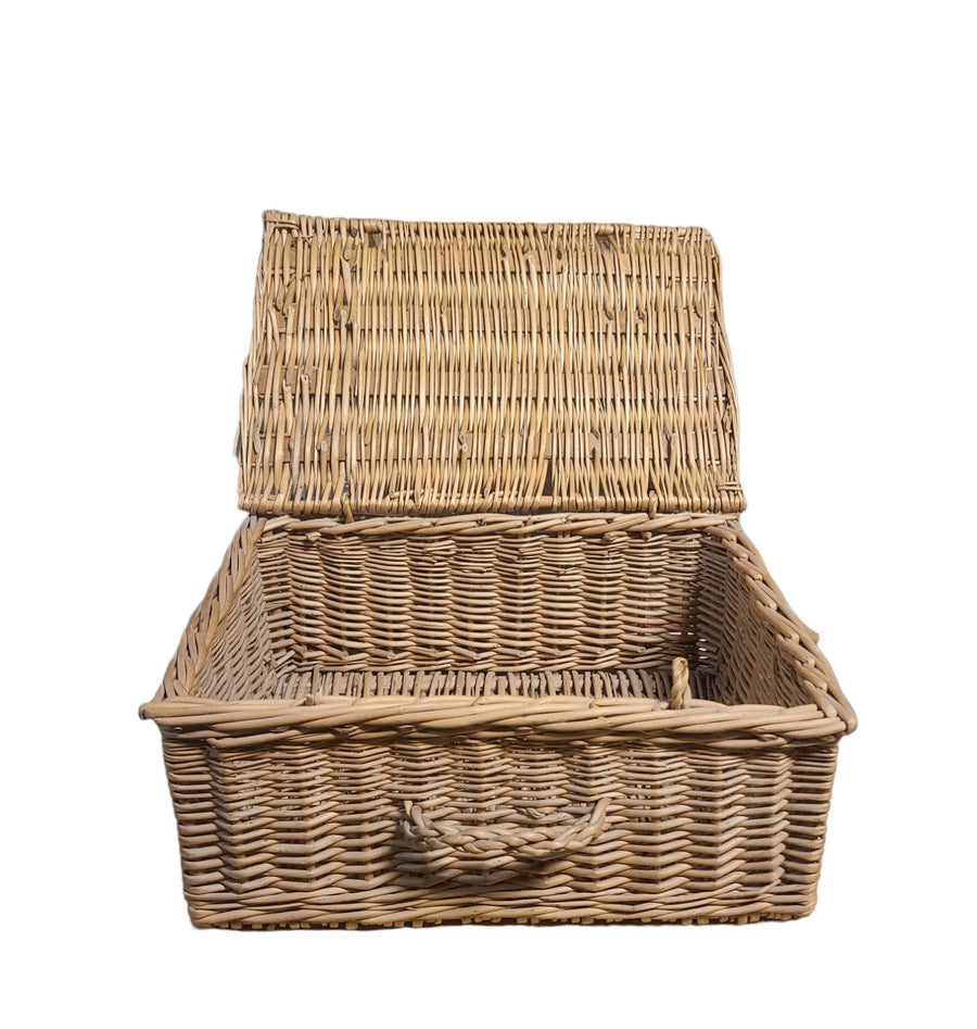 Large Vintage Rattan Woven Wicker Basket Lidded Laundry Picnic Farmhouse