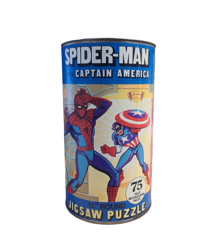 RARE Spiderman Captain America 1974 Marvel Comics 12" Round Jigsaw Puzzle
